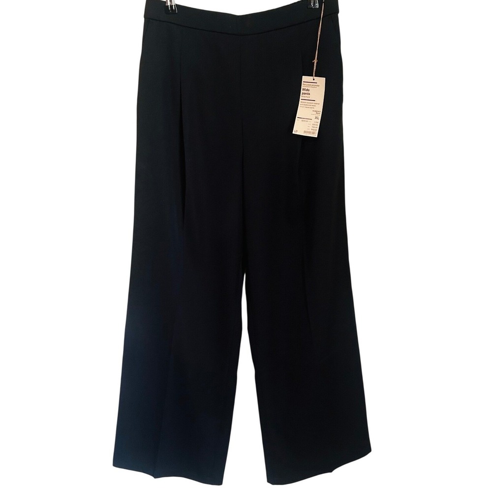 Muji Black Wide Leg Pull On Ankle Pants Size XL Wrinkle Resistant Office Casual